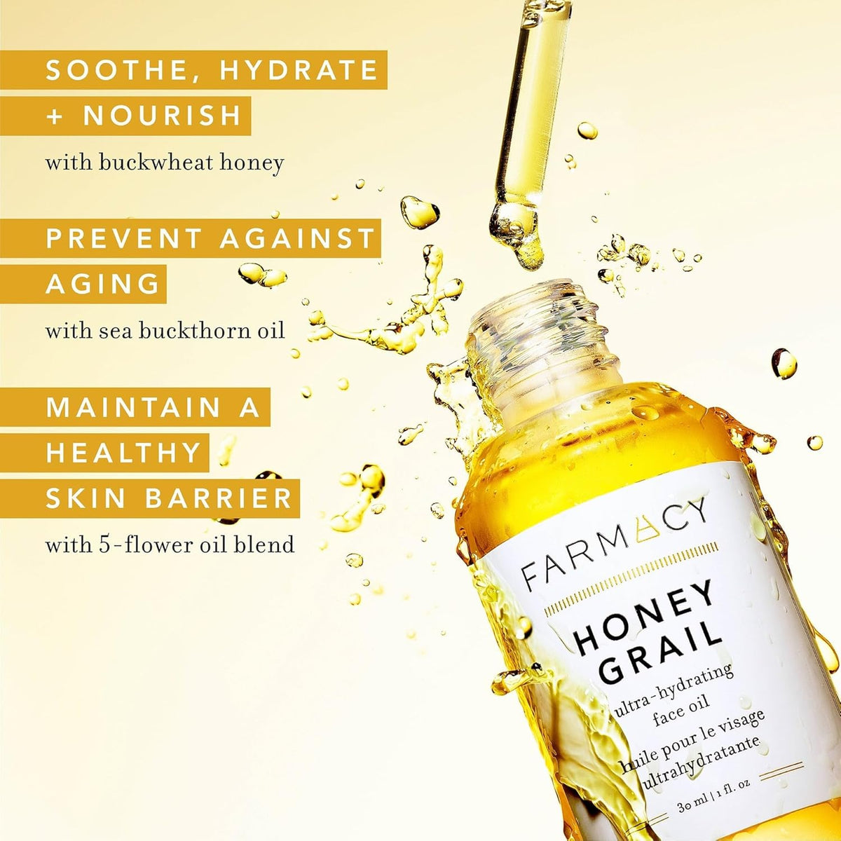 Farmacy Hydrating Face Oil - Honey Grail Nourishing Oil for Skin & Hair - Infused with Sea