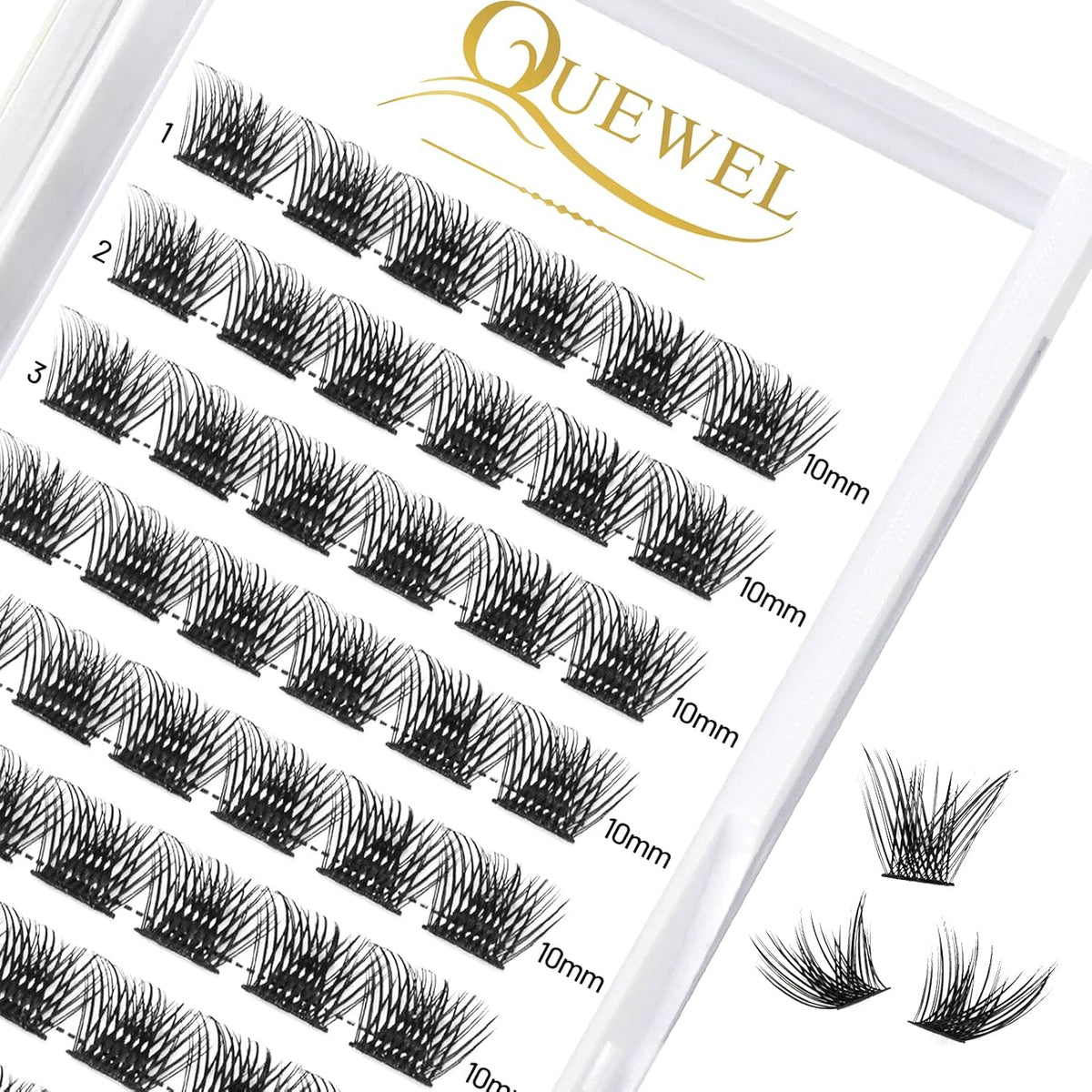QUEWEL Cluster Lashes 72 Pcs Wide Stem Individual Lashes C/D Curl 8-16mm Length DIY Eyelash