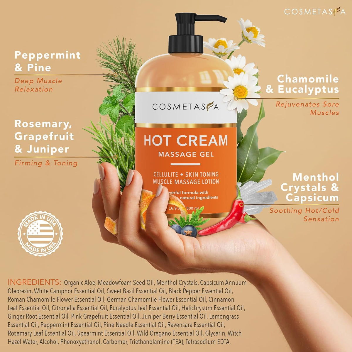 Cellulite Massage Oil, Gel & Mitt - Natural Hot Cream Massage Gel, Oil & Massager - Firm, Tone