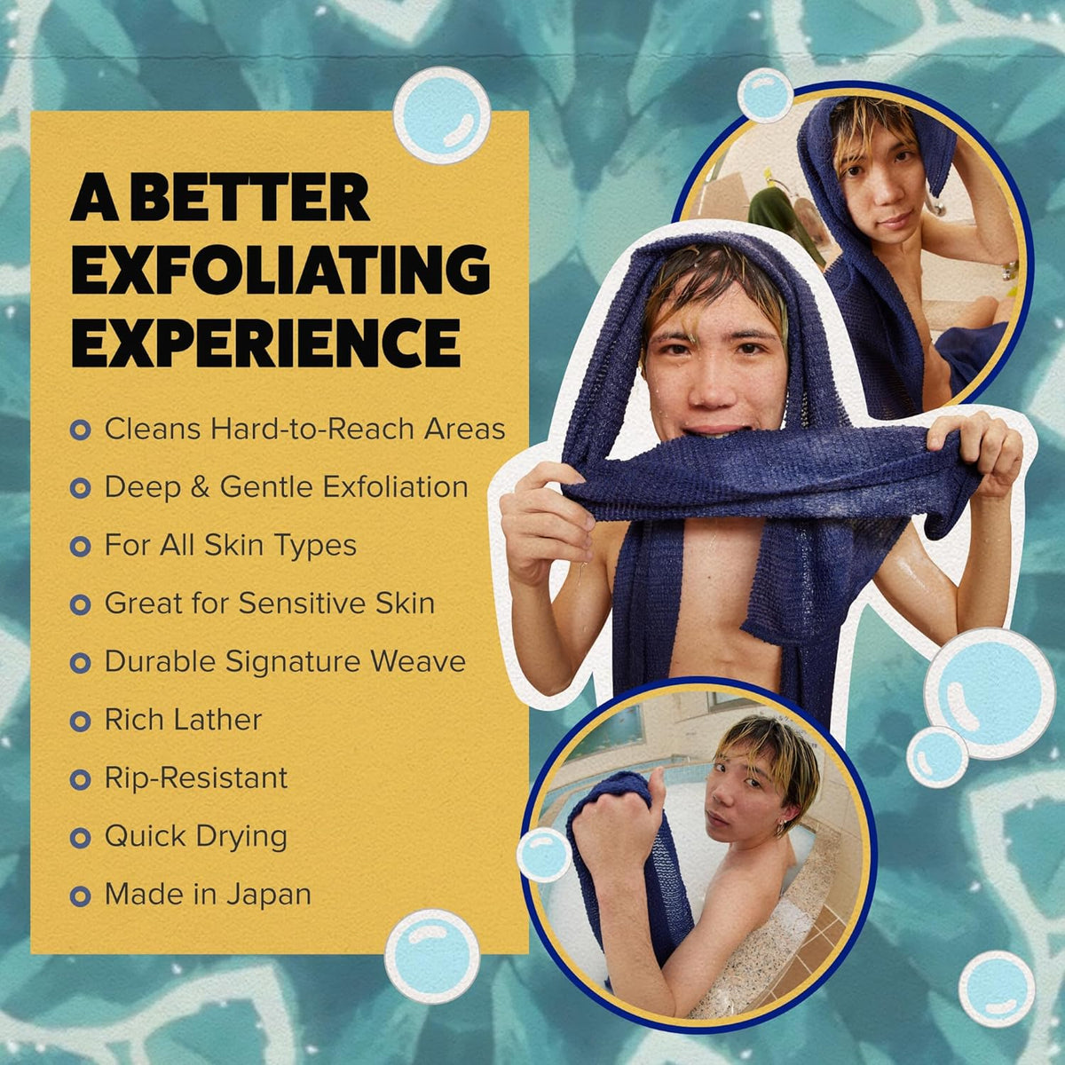 GOSHI Exfoliating Shower Towel - Rip-Resistant Exfoliating Washcloth for All Skin Types - Indigo