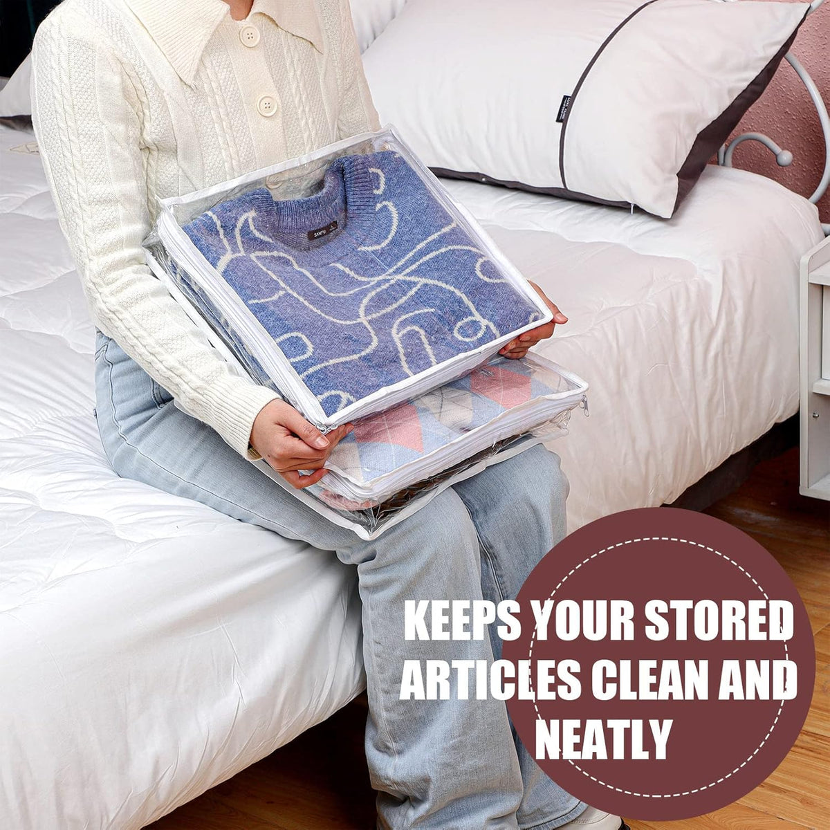 Hoolerry 6 Pieces Sweater Storage Bags Plastic Clear PVC Clothes Storage Bags with Zipper and Label