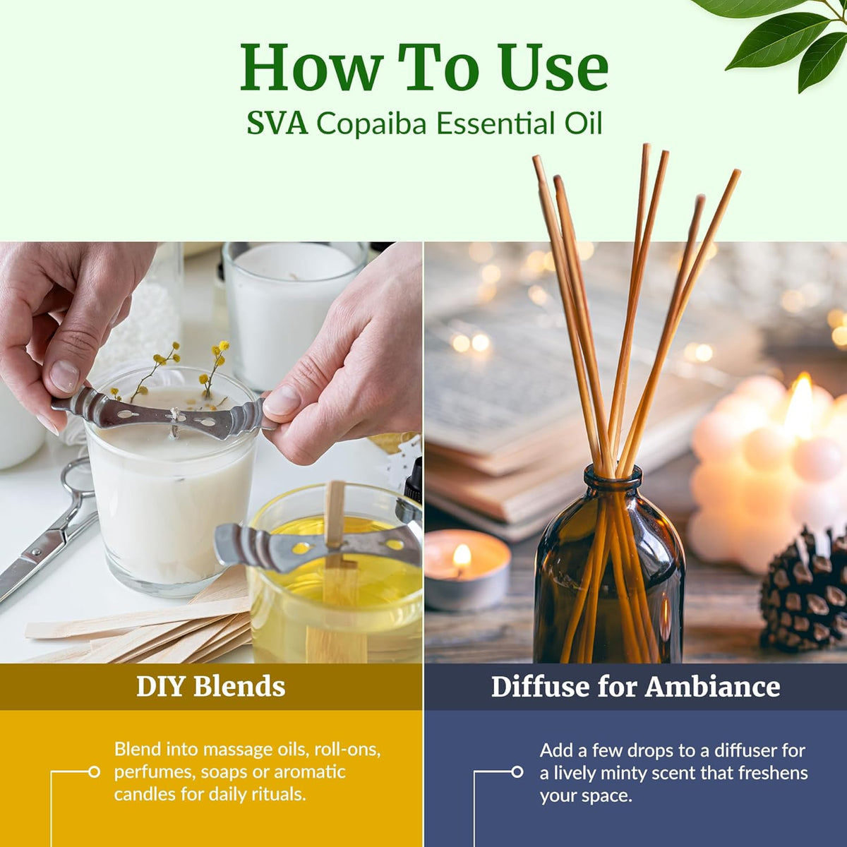 SVA Copaiba Essential Oil – 4 Fl Oz – 100% Natural Copaiba Oil - for Diffuser, Hair Care, Face