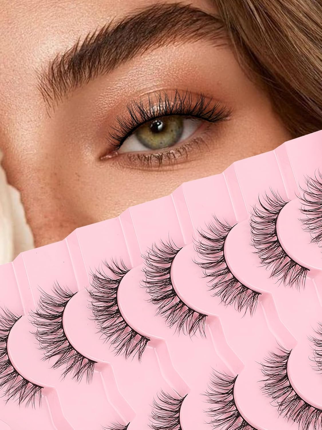 Lashes Natural Wispy Eyelashes 15mm Strip Lashes Pack False Eyelashes 0.1MM Thin Band C Curl Eye