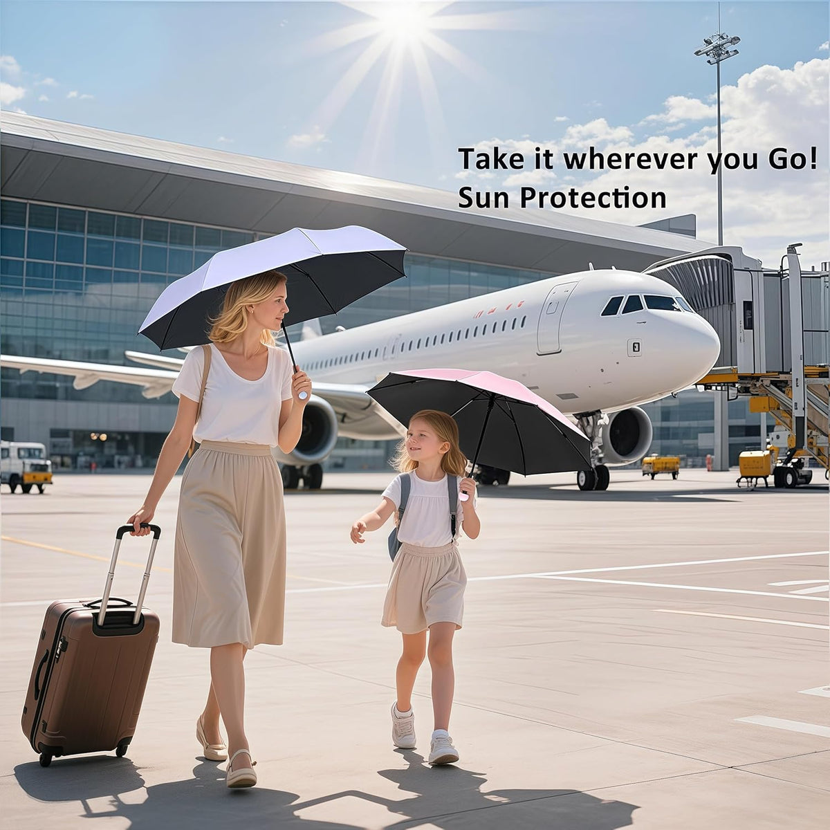 BAODINI Travel Mini Umbrella for Purse With Case Small Compact UV Sun Protection Sun Lightweight