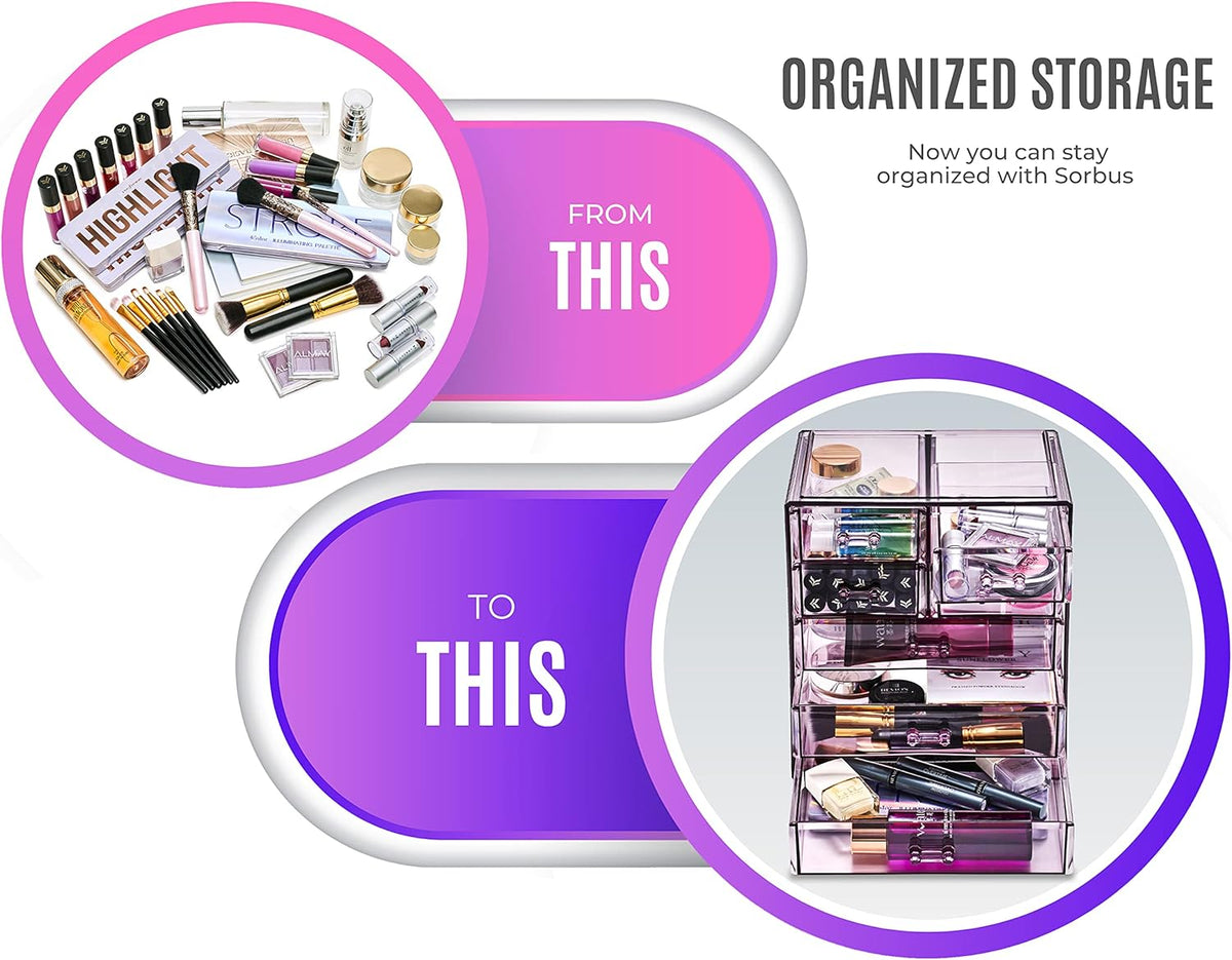 Sorbus Acrylic Makeup Organizer - Organization and Storage Case for Cosmetics Make Up & Jewelry