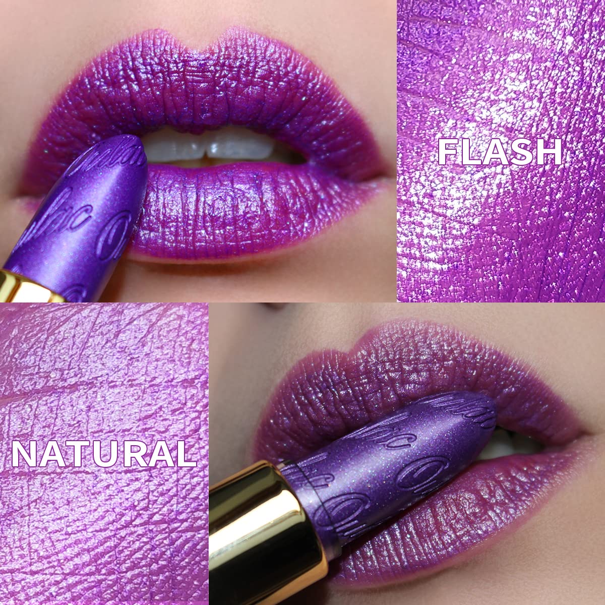 Oulac Purple Lipstick for Women with Metallic 3D Shine, Lightweight Hydrating Formula, High-Impact