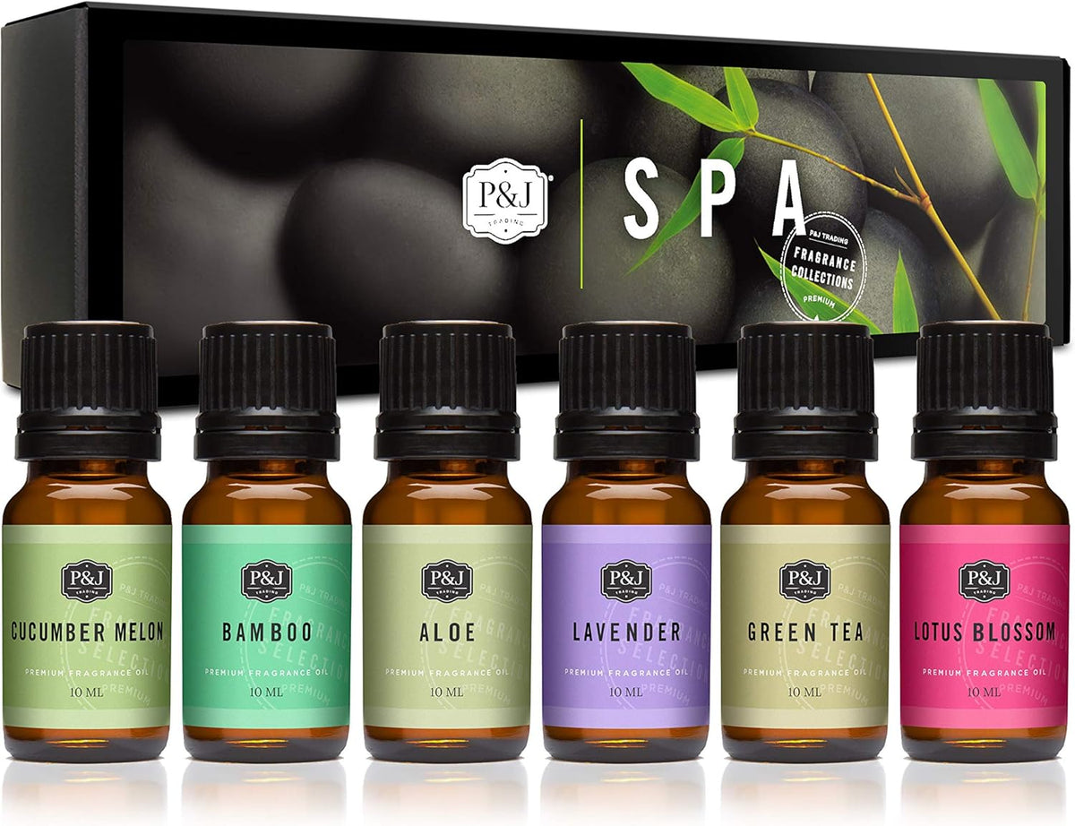 P&J Trading Fragrance Oil Spa Set | Aloe, Bamboo, Green Tea, Lotus Blossom, Lavender, Cucumber