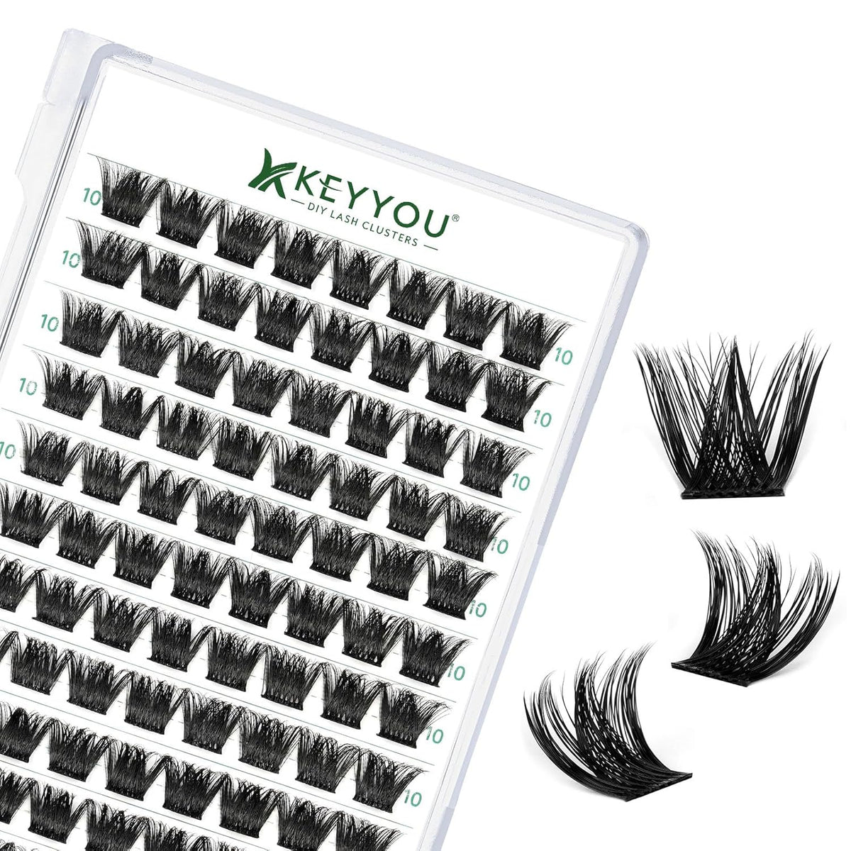 Lash Clusters 96pcs Individual Lashes Y02 D Curl 10mm Eyelash Clusters KEYYOU Volume Wispy Lash