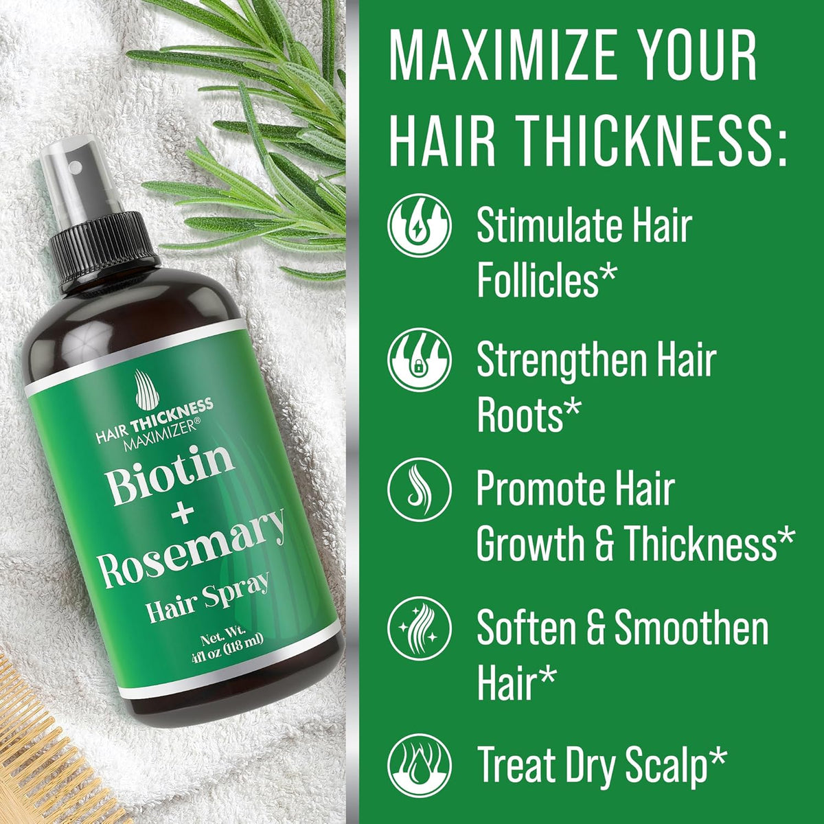 Biotin + Rosemary Oil Spray For Hair Growth. Vegan Leave In Conditioner For Women, Men. Strengthens