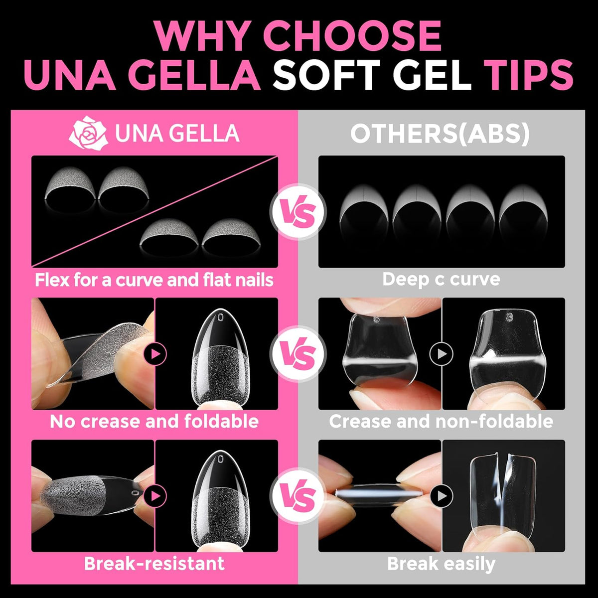 UNA GELLA Almond Nail Tips, 216pcs Pointed Almond Gel Nail Tips Pre-shape Half Matte Full Cover