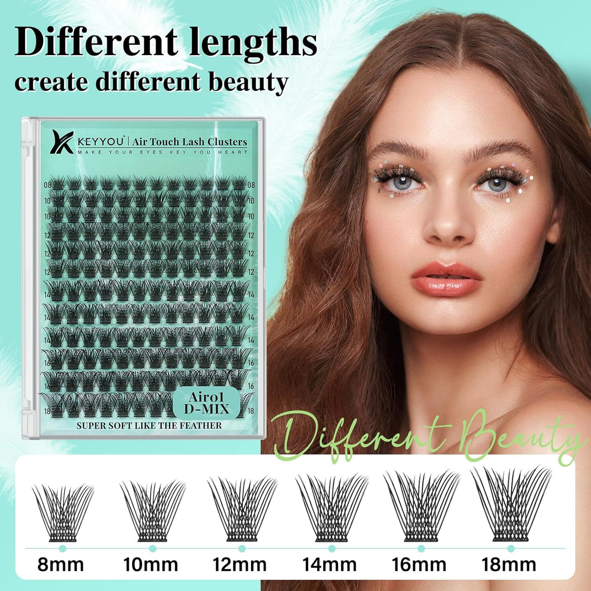 KEYYOU Lash Extension Kit 144pcs Air Touch Lash Clusters with Bond and Seal Lash Applicator Remover