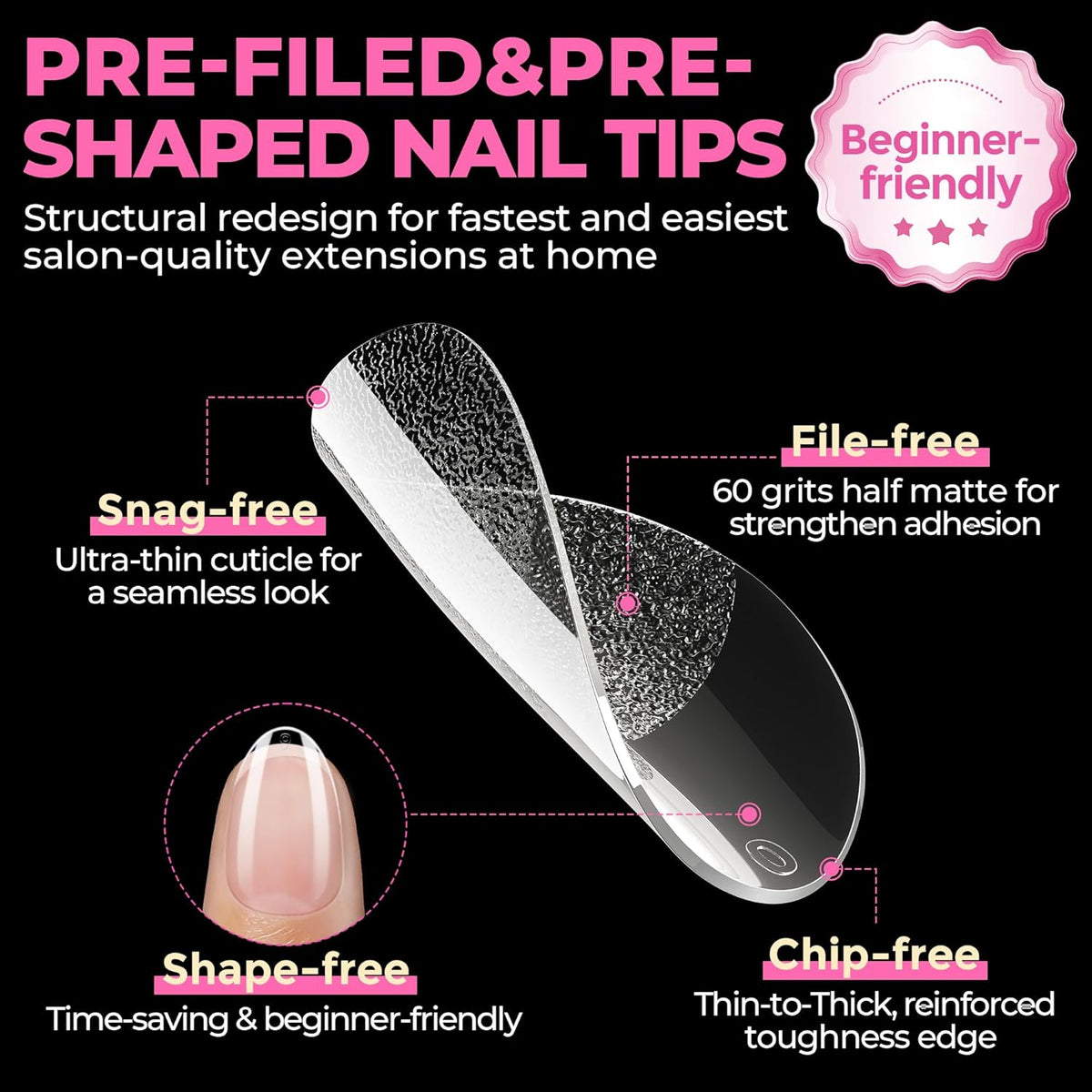 UNA GELLA Extra Short Almond Nail Tips Full Cover 504PCS Gel Nail Tips Short Almond Shaped Nails