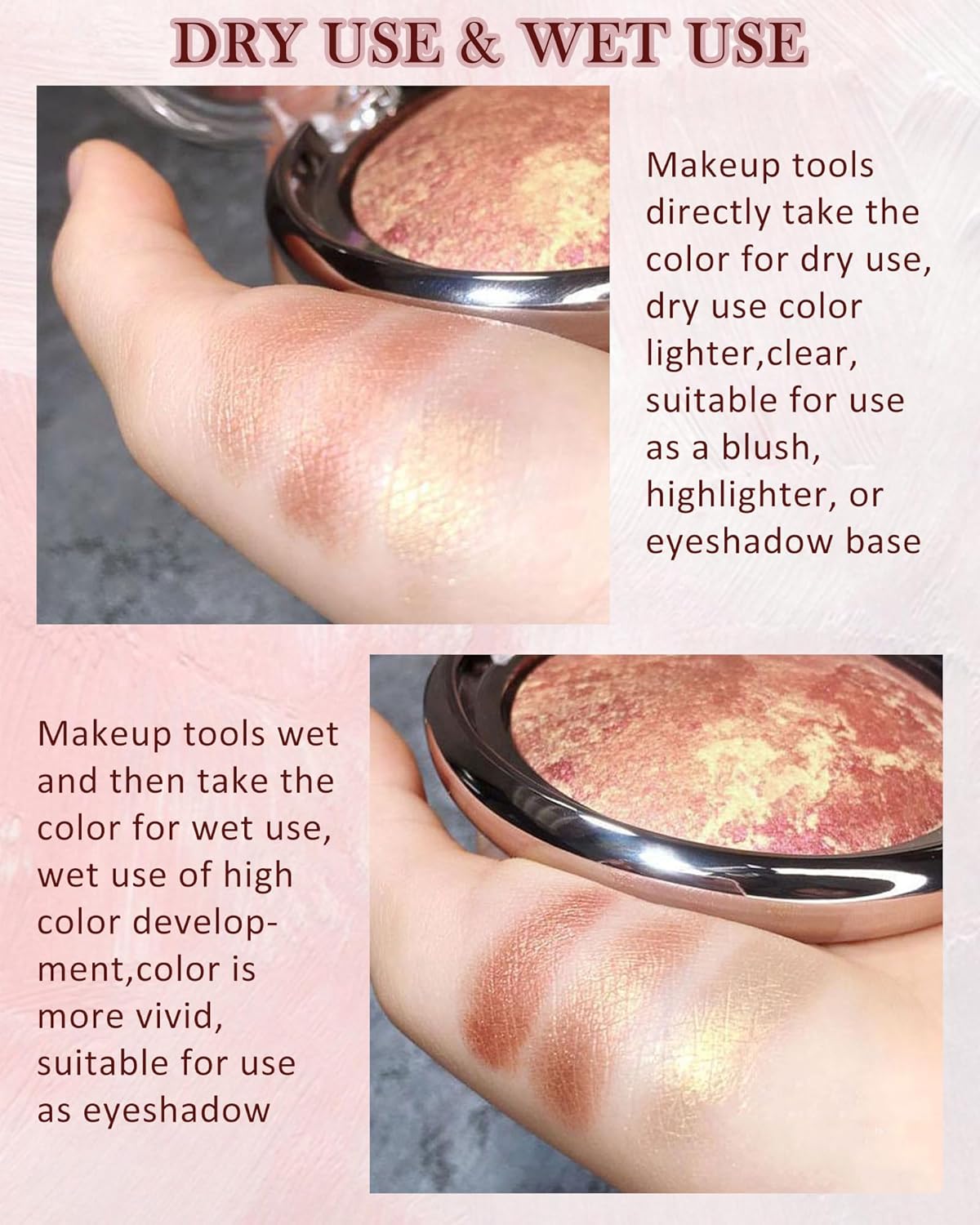 Baked Powder Blush, Glow Marbleized Blusher Powder Palette,Lightweight Shimmery face Blush for