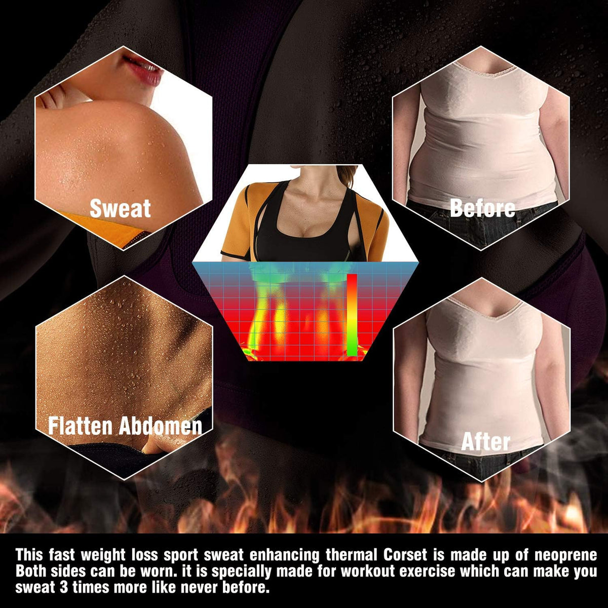 NonEcho Women Sauna Body Shaper Sweat Suit Sleeve Spa Cami Hot Neoprene Slimming Workout Vest Waist