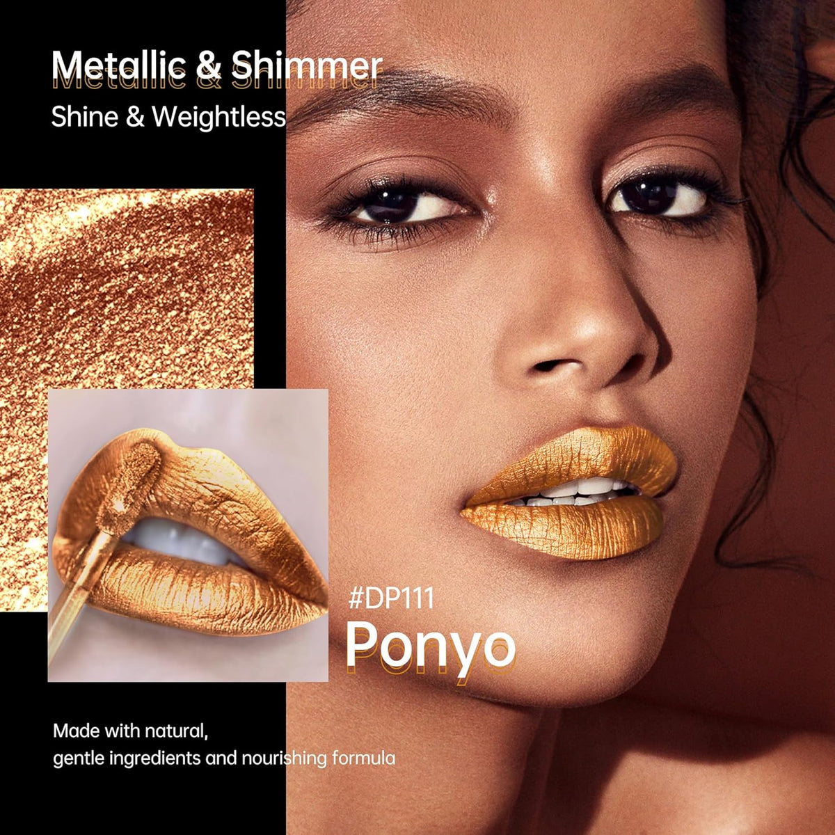 Gold Lipsticks for Women Metallic Lipstick Long Lasting Non Stick Cup Lip Gloss, Shimmer