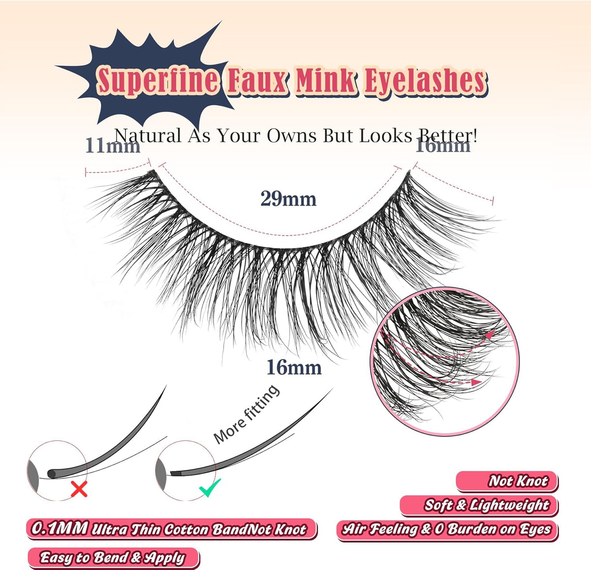 Eyelashes Natural Cat Eye Lashes 16mm Flase Eyelashes Flared Strip Lashes Fluffy False Lashes That