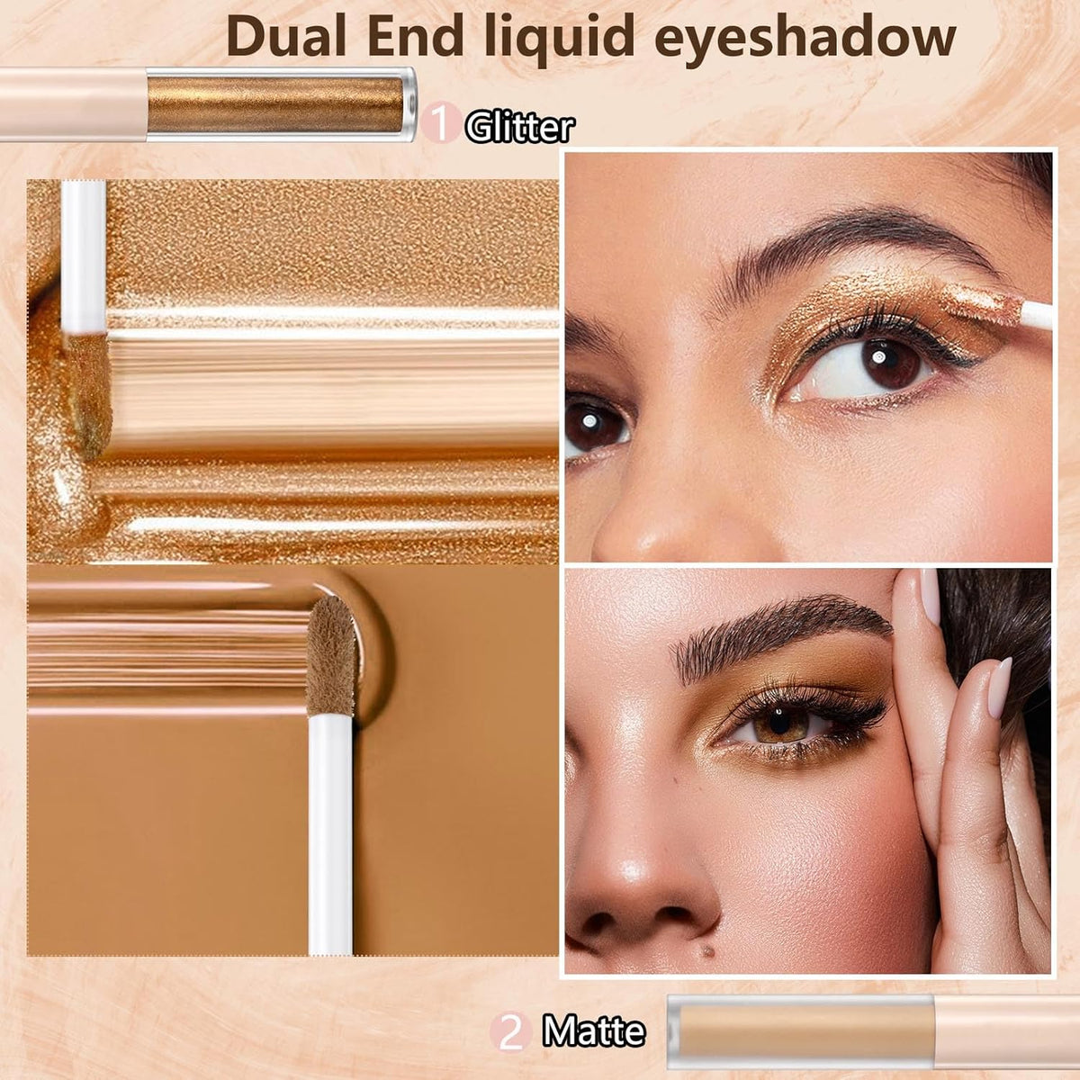 Dark Brown Liquid Eyeshadow Bronze Matte Metallic Double Ended Glitter Eyeshadow Sticks For Eyes