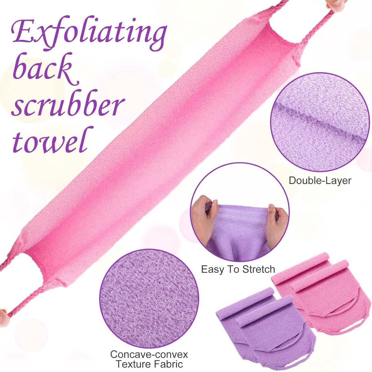 Moukeren Exfoliating Back Scrubber with Handles 4 Pack Nylon Back Exfoliator Extended Length