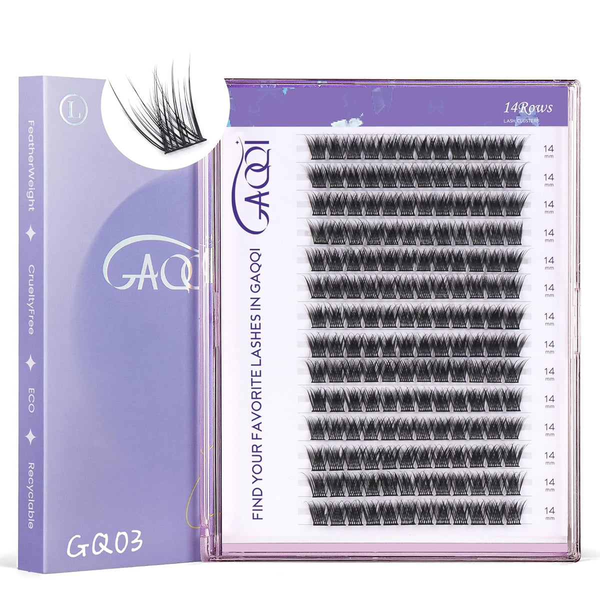 GAQQI Lash Clusters, GQ03 False Eyelashes DIY Lash Extensions C Curl 168PCS Cluster Lashes 14MM