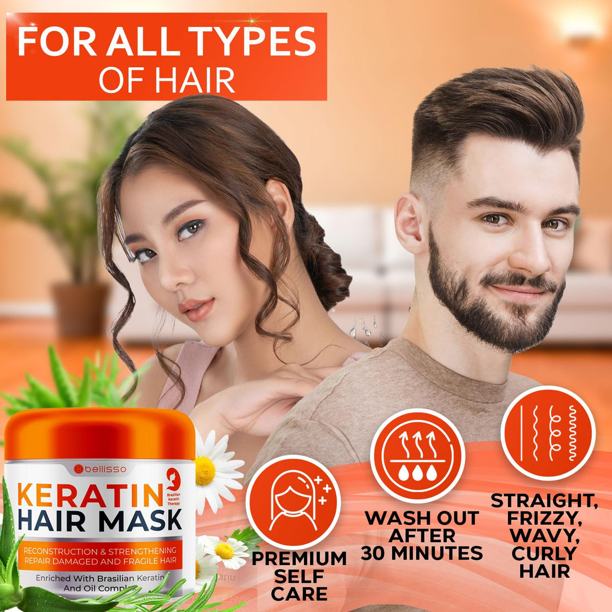Keratin Hair Mask - Sulfate Free Hydrating Deep Conditioner Treatment for Dry, Damaged and Split
