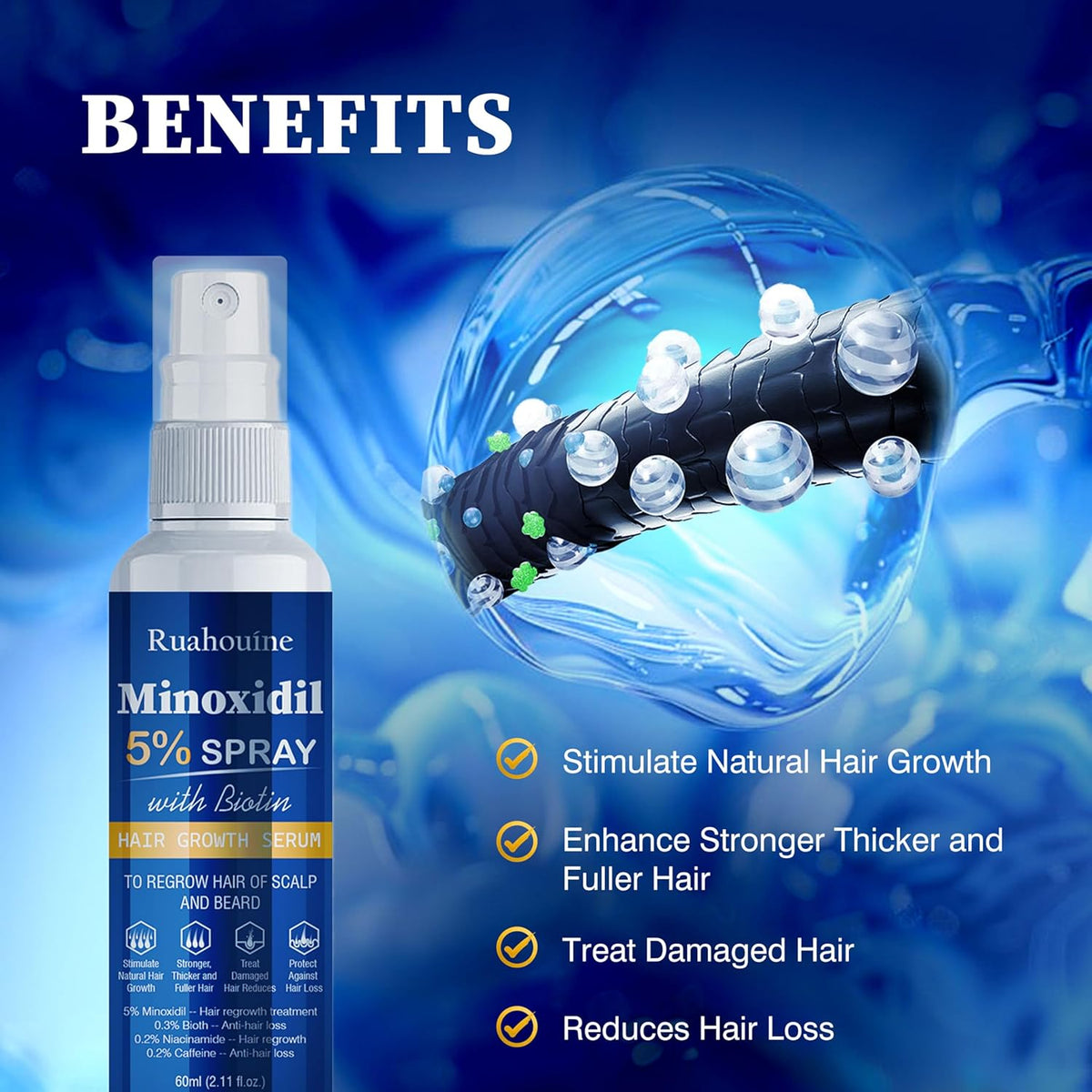 5% Minoxidil Hair Growth Spray Serum, Hair Regrowth Treatment for Men and Women, Strengthens and