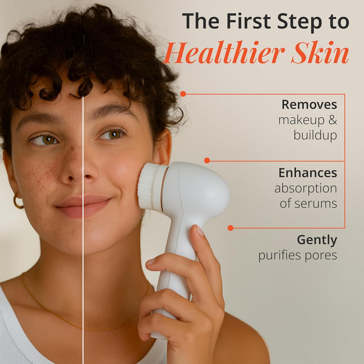 Vanity Planet Raedia 2.0 Facial Cleansing Brush, 4 Interchangeable Brush Heads, White - Daily