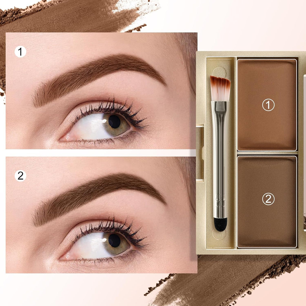 Boobeen Eyebrow Powder Kit, 2-color Waterproof Eyebrow Palette Makeup to Definer & Filler Brows
