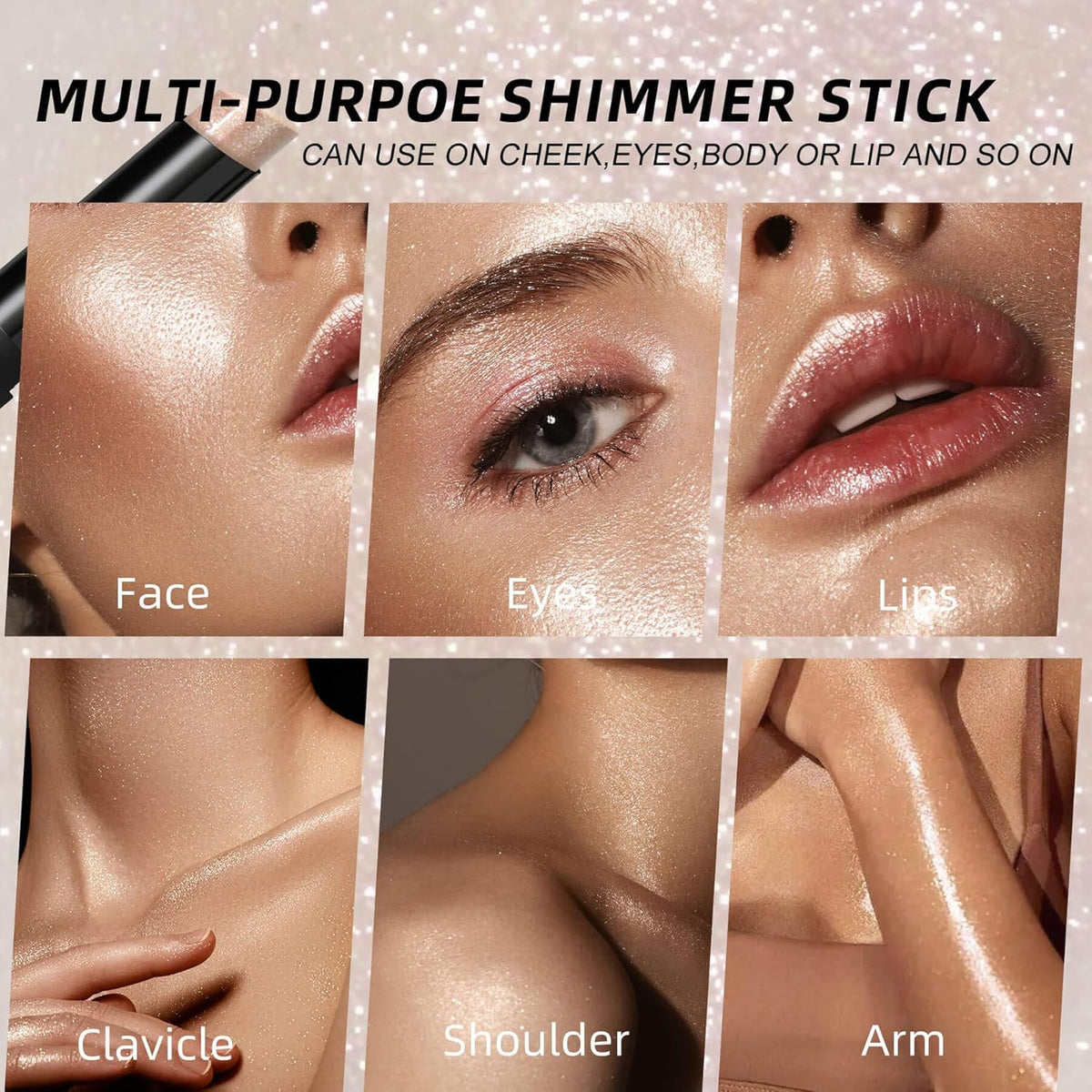 Shimmer Stick for Eyes, Lips, Face and Body Cream Highlight Eyeshadow, Multi-Use Diamond Like