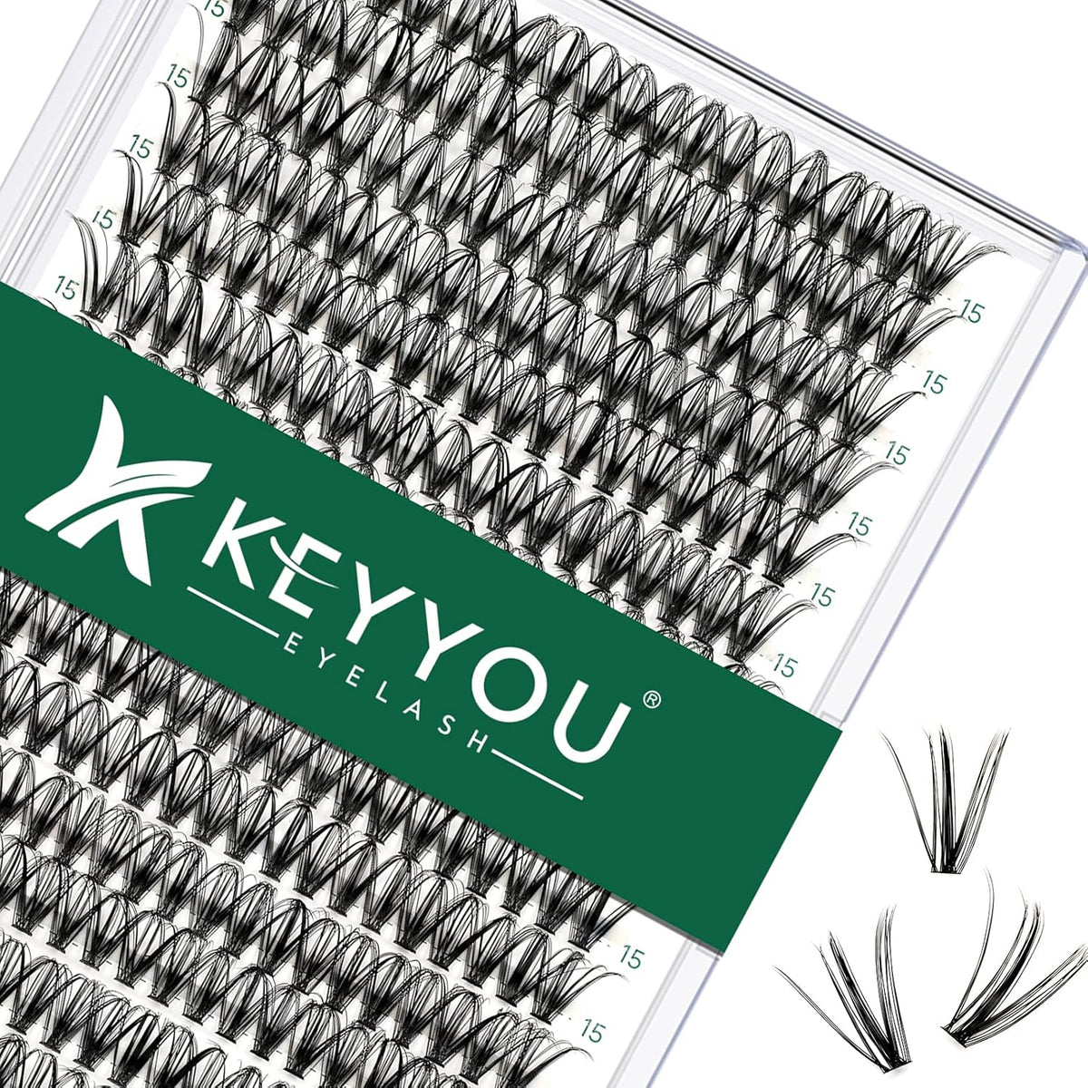Lash Clusters 300pcs Individual Lashes 30D 0.07D Curl 15mm DIY Eyelash Extension KEYYOU Large Tray