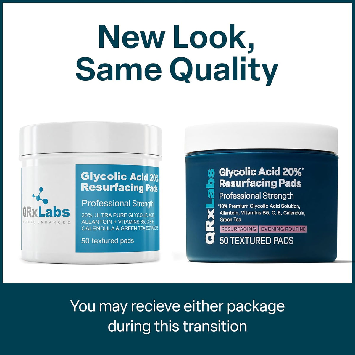 Glycolic Acid 20% Resurfacing Pads for Face & Body with Vitamins B5, C & E, Green Tea, Calendula