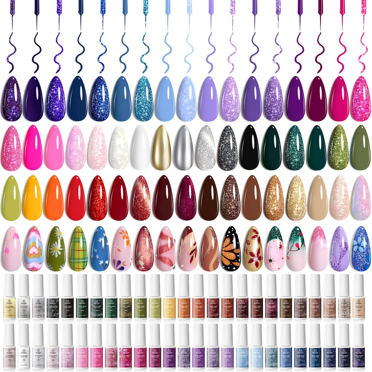 Beetles 50 Colors Gel Liner Nail Polish Set French Tip Nail Art Polish Glitter Brown Purple Blue