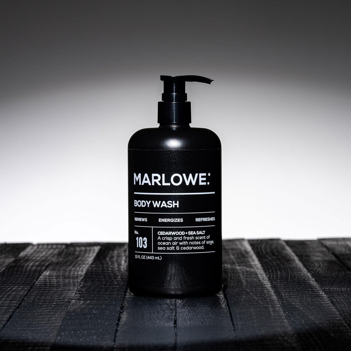 MARLOWE. No. 103 Body Wash 15 oz Pump, Cedarwood + Sea Salt, Energizing & Refreshing Shower Gel