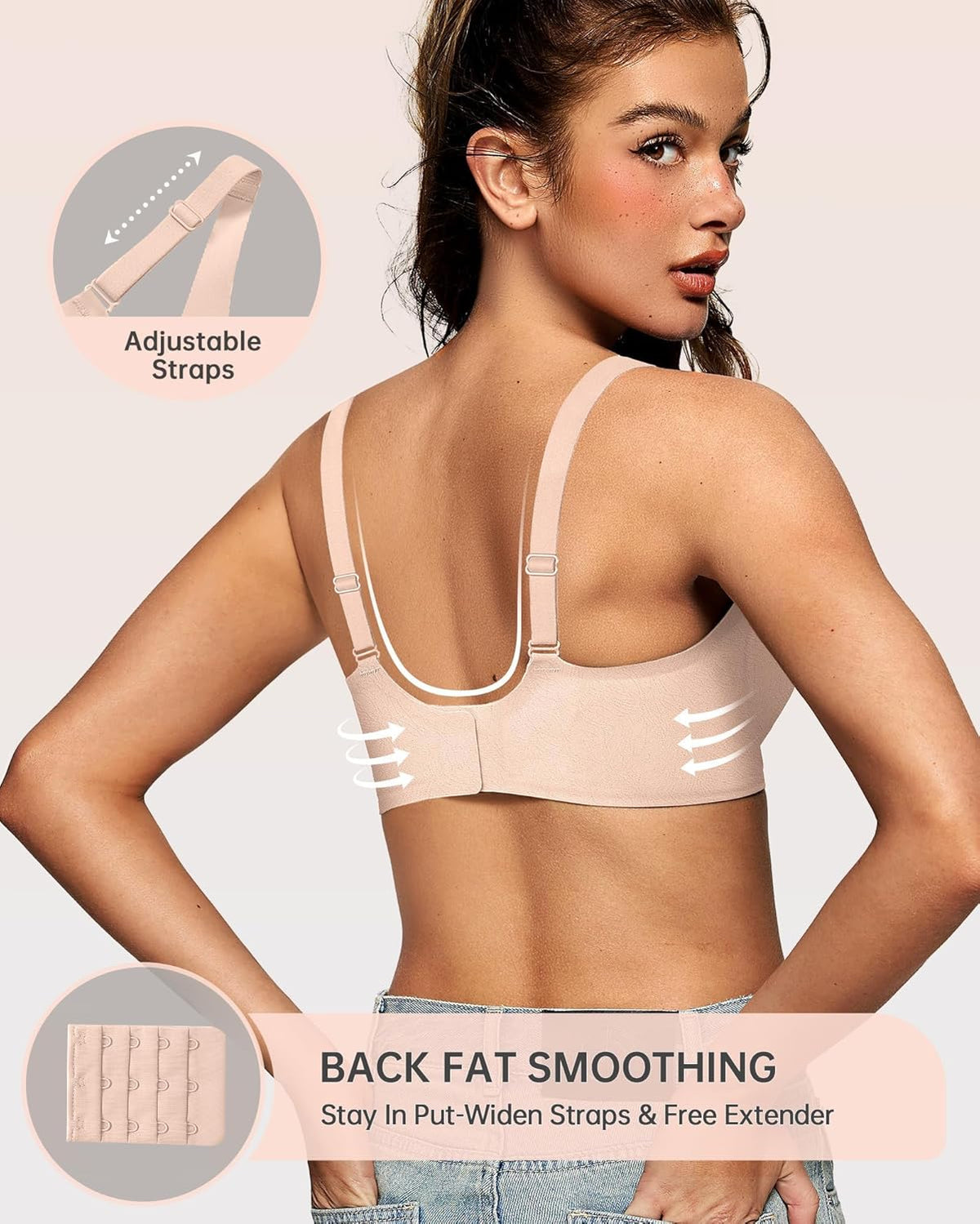 OEAK Womens Deep V Bras Wireless Comfortable Bra Supportive No Underwire Bras Tshirt Push Up