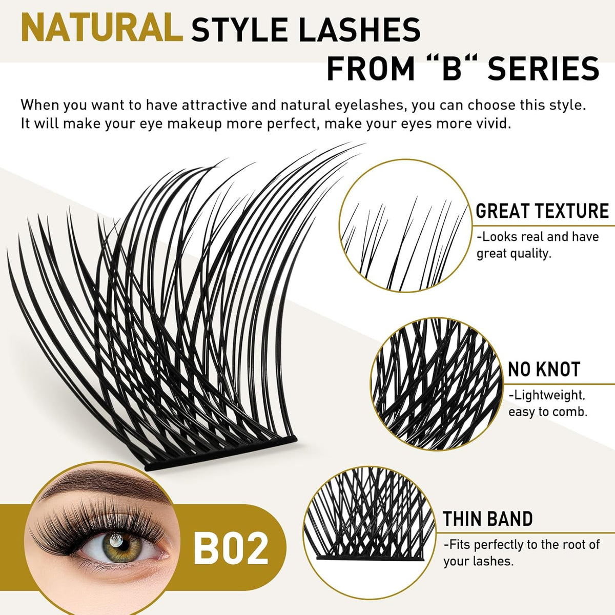 Lash Clusters B02 D Curl 18mm DIY Eyelash Extensions 72 Clusters Lashes C D Curl B&Qaugen Mega