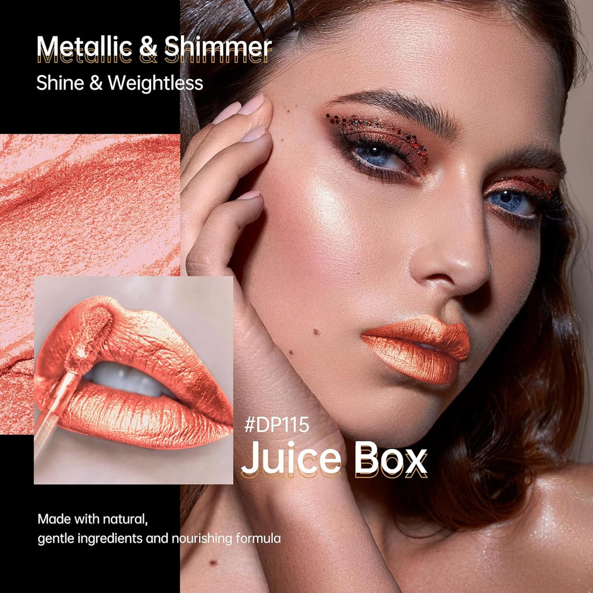 Peach Red Lipsticks for Women Metallic Lipstick Long Lasting Non Stick Cup Lip Gloss, Shimmer
