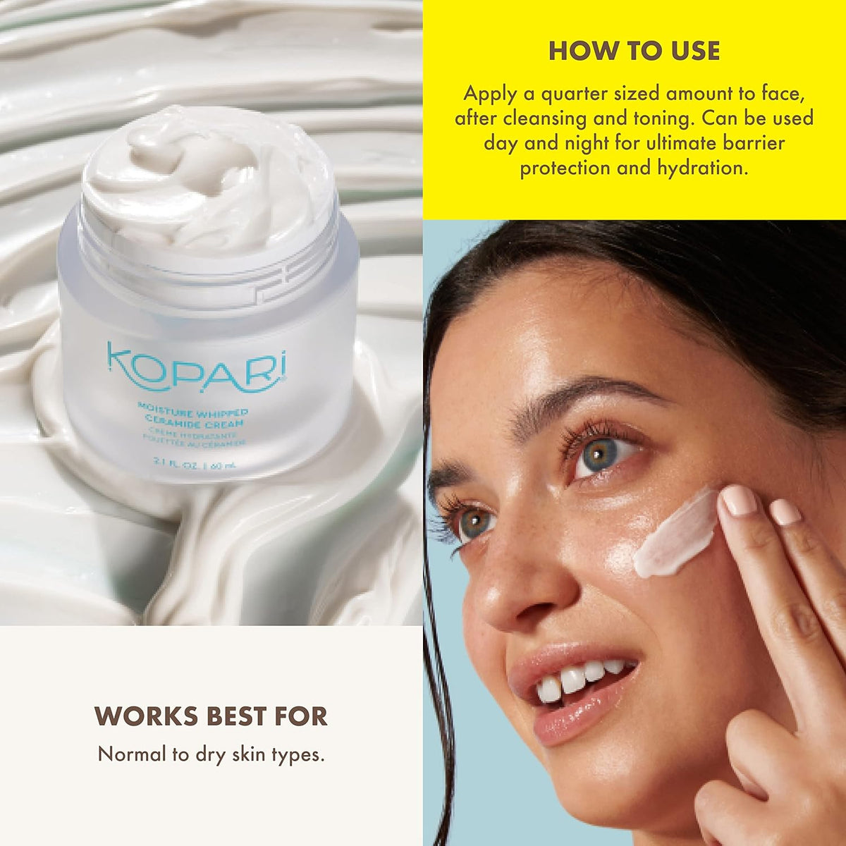 Kopari Moisture Whipped Ceramide Cream | Hydrate and Restore | Vegan Ceramides and