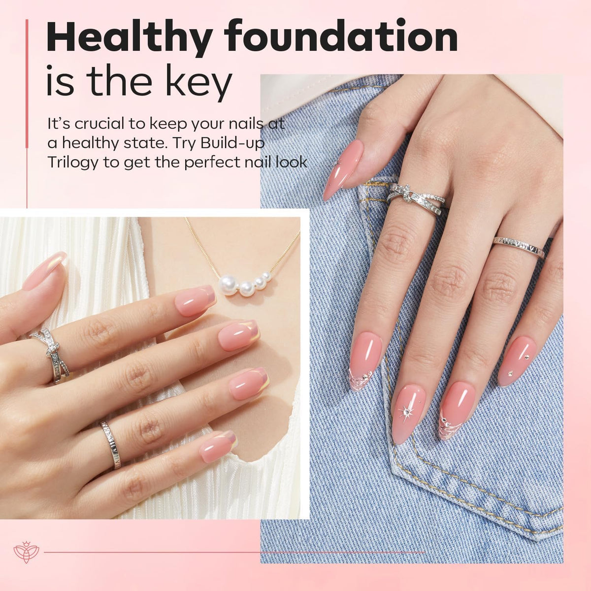 modelones Builder Nail Gel with Nail Dehydrator and Primer, 3Pcs Rose Nude Pink LED Gel Builder