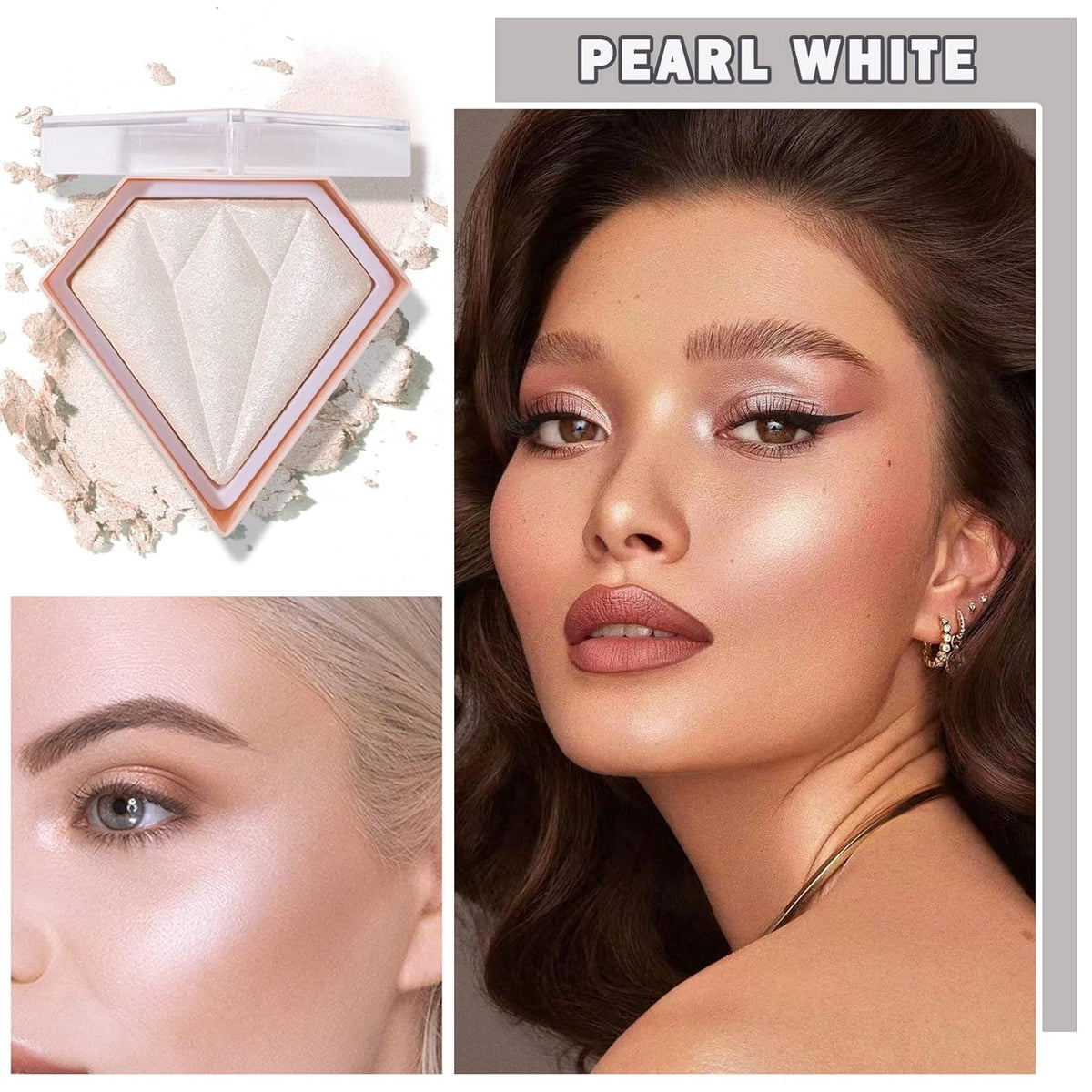 Face White Highlighter Makeup Palette Shimmer Contour Powder Waterproof Long-Lasting, Brightens