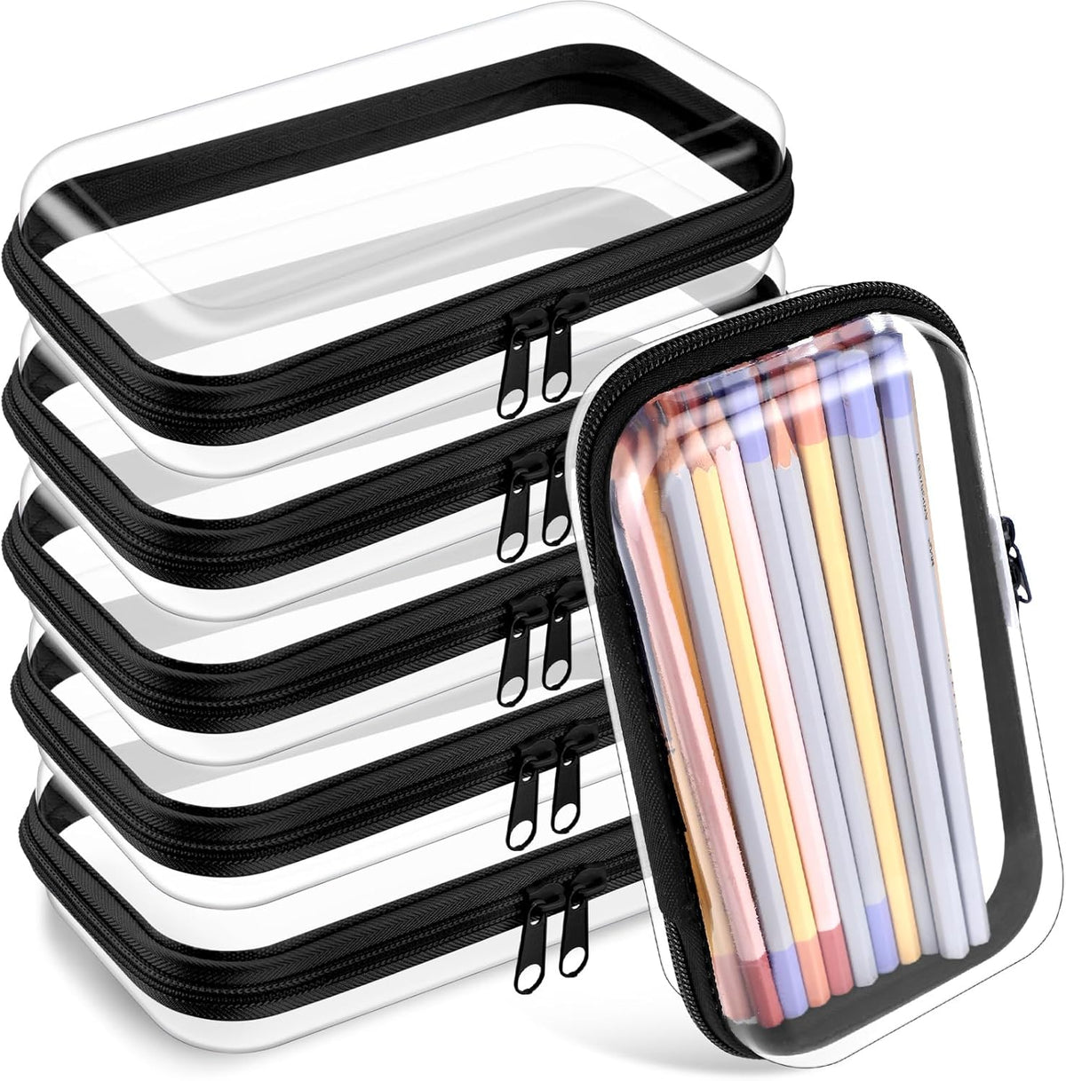 Sanwuta 6 Pcs Clear Hard Zipper Case Pencil Pouches Hard Plastic Zipper Pouches Makeup Bag