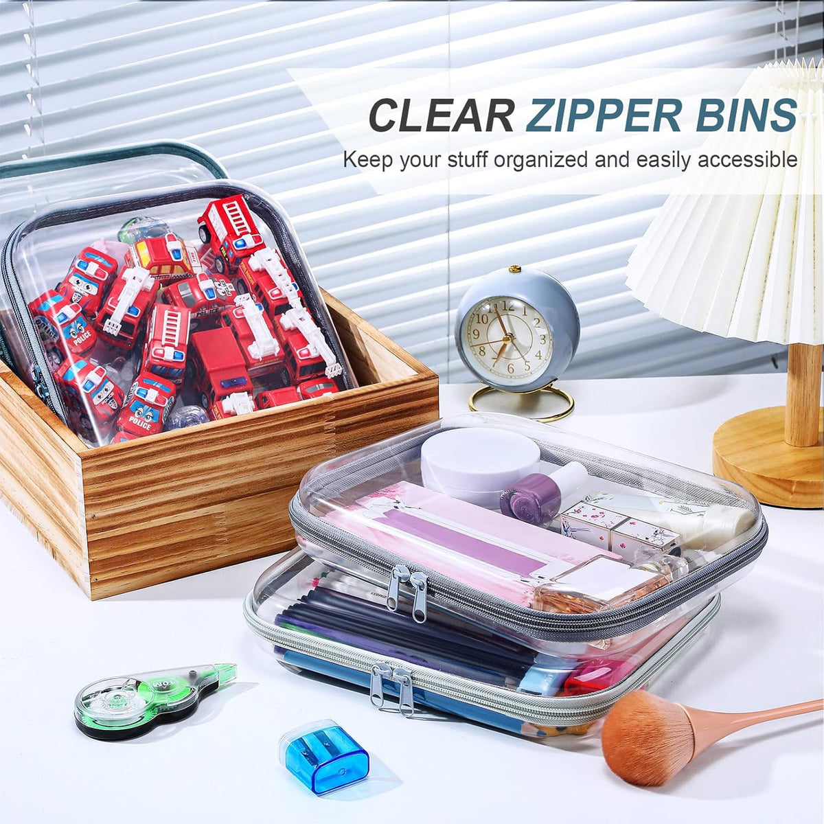 Hoolerry 4 Pcs Hard Clear Zipper Case Makeup Bags Plastic Pencil Pouch Transparent Storage Box
