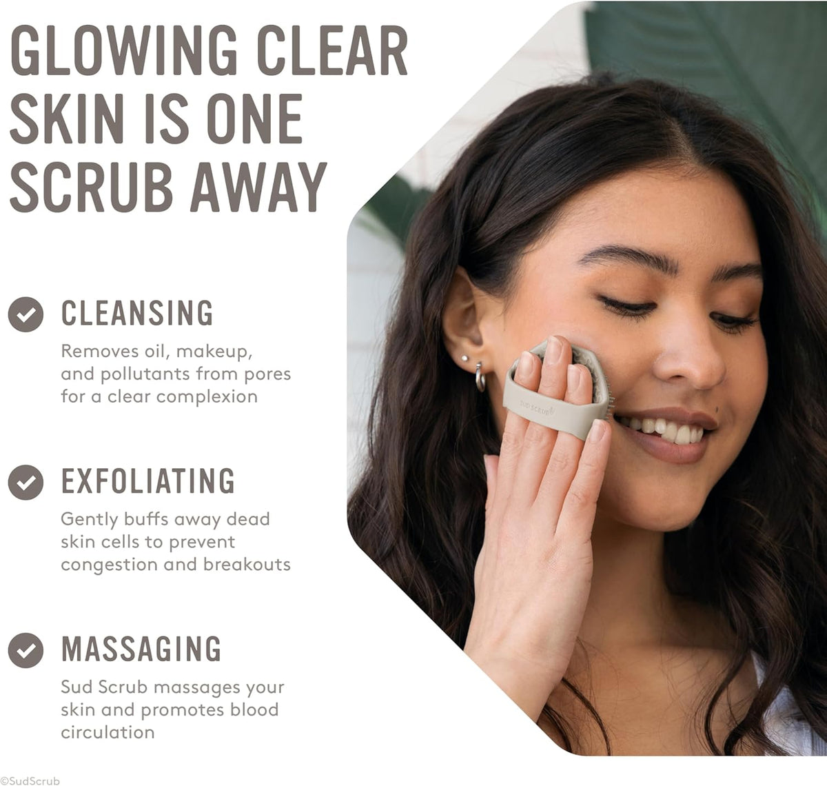 Sud Scrub® Antimicrobial Silicone Face Scrubber, 1 Pack, Gentle Face Exfoliator for Sensitive Skin