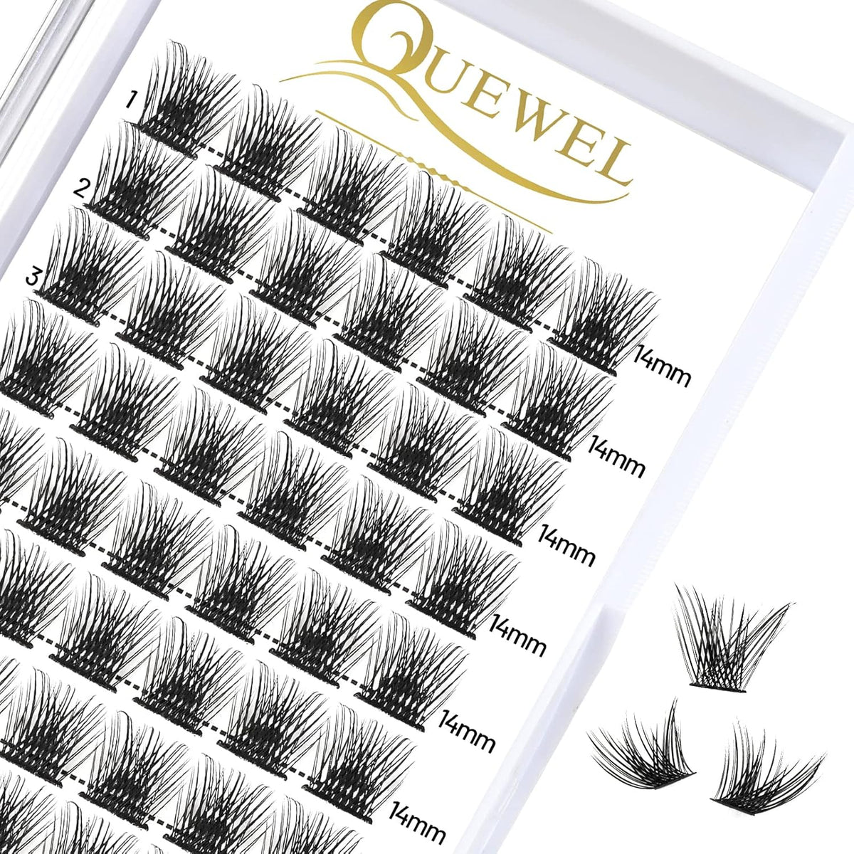 QUEWEL Cluster Lashes 72 Pcs Wide Stem Individual Lashes C/D Curl 8-16mm Length DIY Eyelash