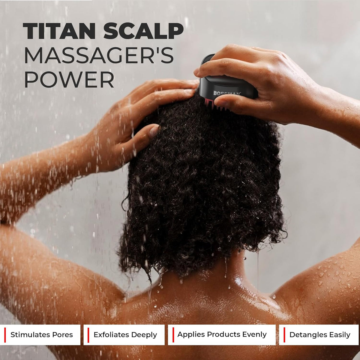 Bossman Titan Shower Scalp Massager – Ergonomic Silicone Scrubber for Product Build-Up, Dandruff &