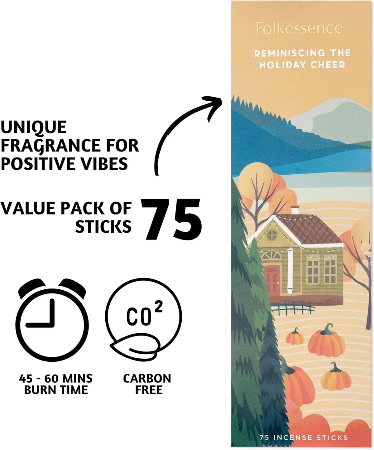 Folkulture Incense Stick | Pack of 75 Organic Fall Incense Sticks for Meditation | 45 Mins Burn