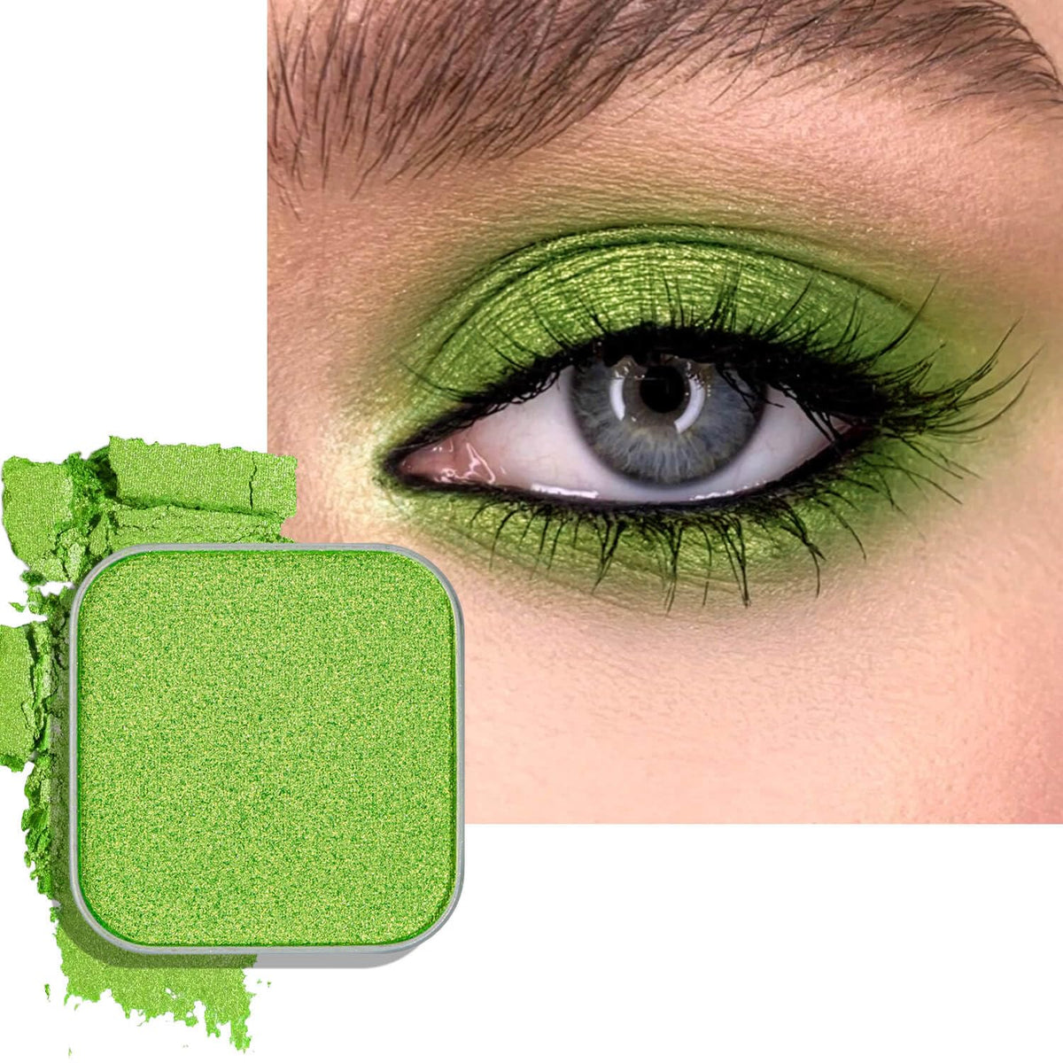 Shimmer Single Eyeshadow Fresh Light Green with Soft Glow Finish, Blendable Powder, Magnetic Pan