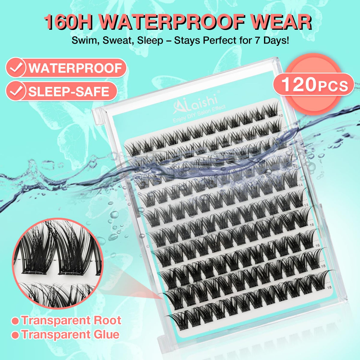 No Glue Needed Lashes, Self Adhesive Eyelashes, DIY Lash Cluster Extensions Kit 10‑18mm,120pcs