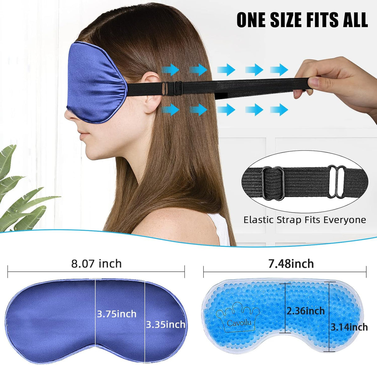 Cooling Sleep Mask w/Gel Eye Mask, Silk Eye Mask for Sleeping, Heated Eye Masks, Blindfold Eye