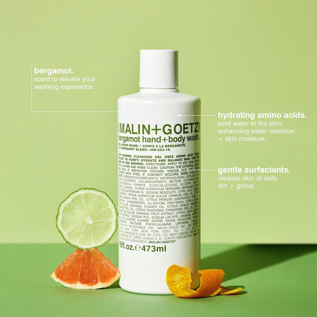 Malin + Goetz Essential Bergamot Purifying, Hydrating Hand + Body Wash, Natural Ingredients for All