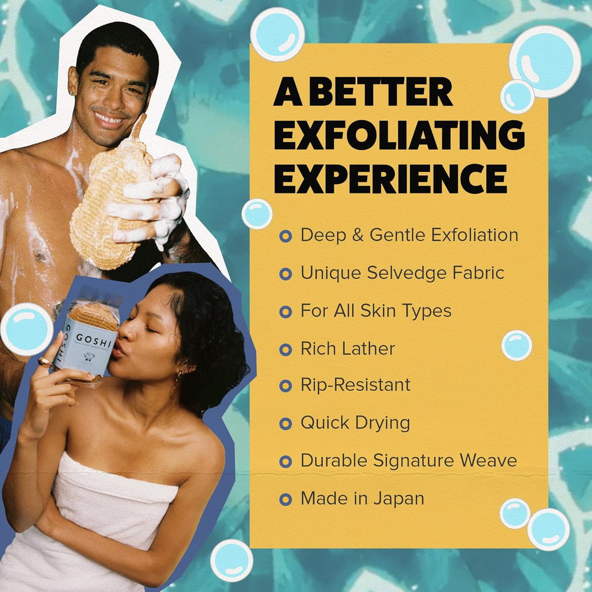 GOSHI Exfoliating Shower Sponge - Rip-Resistant, Rapid-Drying Exfoliating Bath Sponge for All Skin