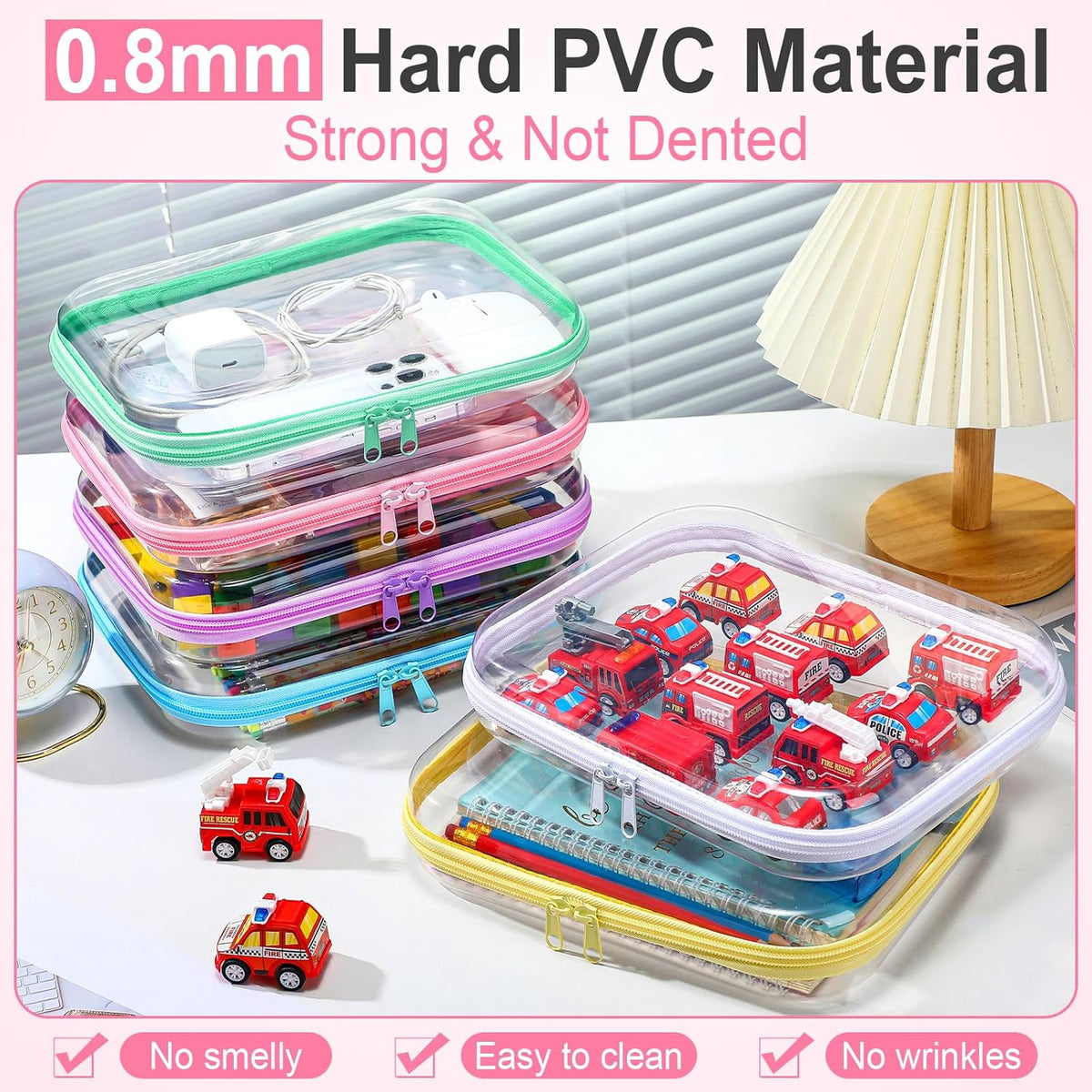 Sanwuta 6 Pcs Clear Hard Zipper Case Pencil Pouches Hard Plastic Zipper Pouches Makeup Bag
